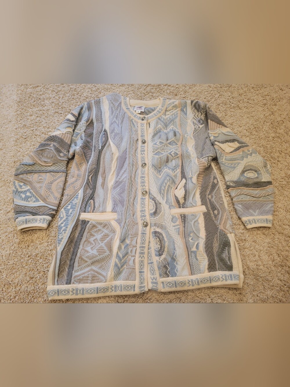 Bonz Made in Australia Wool Button Cardigan 3D Knit Chunky Sz XL 22x27.5